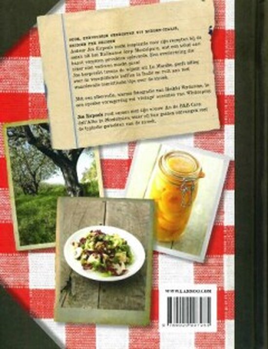 Boekomslag met recepten: Gekookte groenten, fruit in pot, olijvenboom, salade. WWW.LANNOO.BE