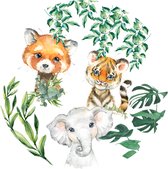 Muur sticker - jungle - decoratie slaapkamer - baby kamer - kinderkamer - jungle - dieren - vos - tijger - olifant - thema jungle - muursticker slaapkamer