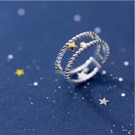 Gading® dames dubbel Ring met gouden steren- one size ring