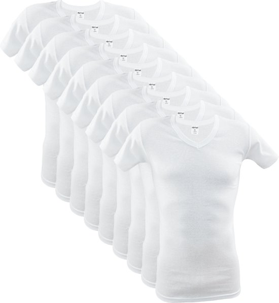 9 stuks SQOTTON V-hals T-shirt - Wit - Maat XL