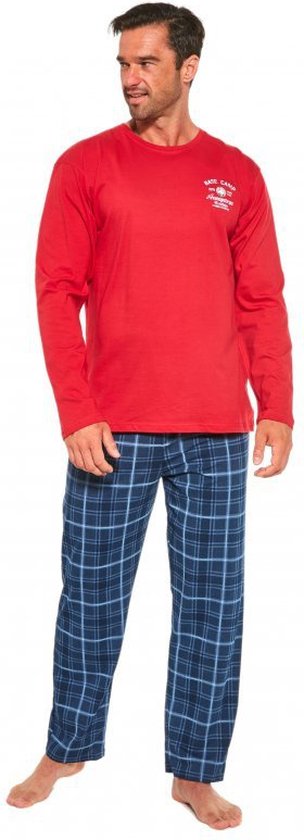 Cornette 'Base Camp heren pyjama lange mouwen- rood/blauw- katoen