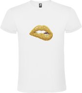 Wit t-shirt met Gouden Glanzende Lippen groot size L
