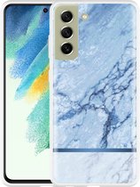 Hoesje Geschikt voor Samsung Galaxy S21 FE Blauw Marmer