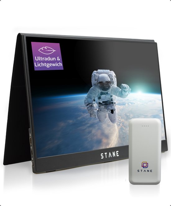 ®️stane polestar - ips portable monitor - full hd - hdmi & usb-c - inclusief powerbank 20. 000 mah - 15. 6 inch