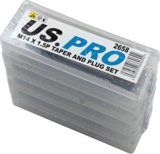 US.PRO M14 x 1.5P Taper en Plug Set in een doorzichtige plastic verpakking.