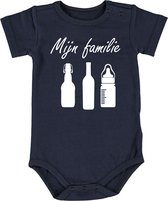 Mijn familie | Jongen Baby Romper 74/80 | Blauw | Flessen | Drinken | Melk | Wijn | Bier