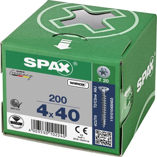 Spax Spaanplaatschroef Verzinkt Torx 4 x 40 mm - 200 stuks