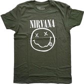 Nirvana Heren Tshirt -M- White Smiley Groen