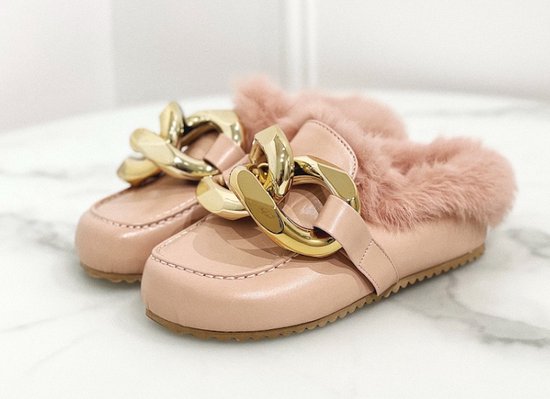 Loafer met faux fur en chain | roze | maat 36