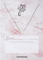 Yehwang - Ketting - Necklace - Open Heart - Valentijn - Valentines Day -Valentijnsdag - Zilverkleurig - Stainless Steel - Verkleurd Niet - Nikkelvrij - Incl Kaart en Envelop