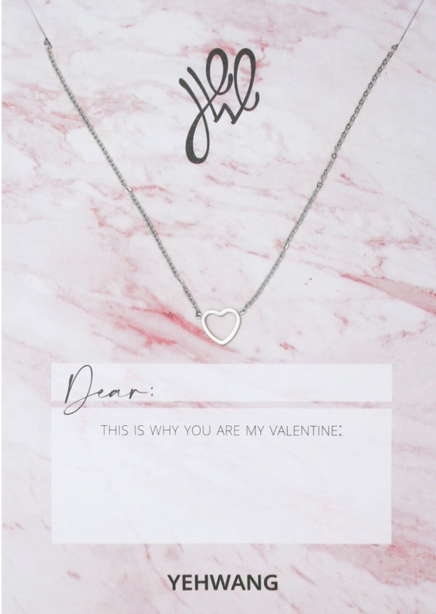Yehwang - Ketting - Necklace - Open Heart - Zilverkleurig - Stainless Steel - Verkleurd Niet - Nikkelvrij - Incl Kaart en Envelop