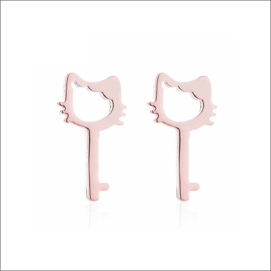 Aramat jewels ® - Chirurgisch stalen sleutel oorbellen poes zweerknopjes rosékleurig 12x6mm