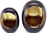P & M Holland - Set Standing Eggs T-light 17x9x24cm + 20x10x28cm - Zwart/Goud - Set van 2 stuks