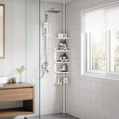 Étagère de douche, hauteur réglable 85-305 cm, étagère de salle de bain avec 4 tiroirs, douche d'angle, aucun perçage nécessaire, blanc BCB001A