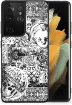 Silicone Back Case Geschikt voor Samsung Galaxy S21 Ultra Telefoon Hoesje met Zwarte rand Skulls Angel