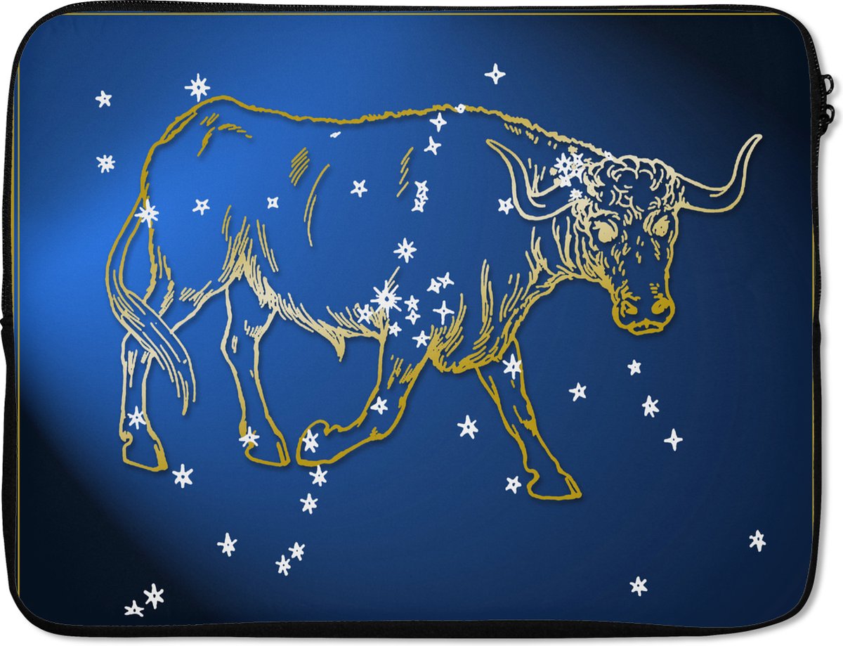 Laptophoes 15.6 inch - Sterrenbeeld - Stier - Sterren - Laptop sleeve - Binnenmaat 37x26 cm - Zwarte achterkant