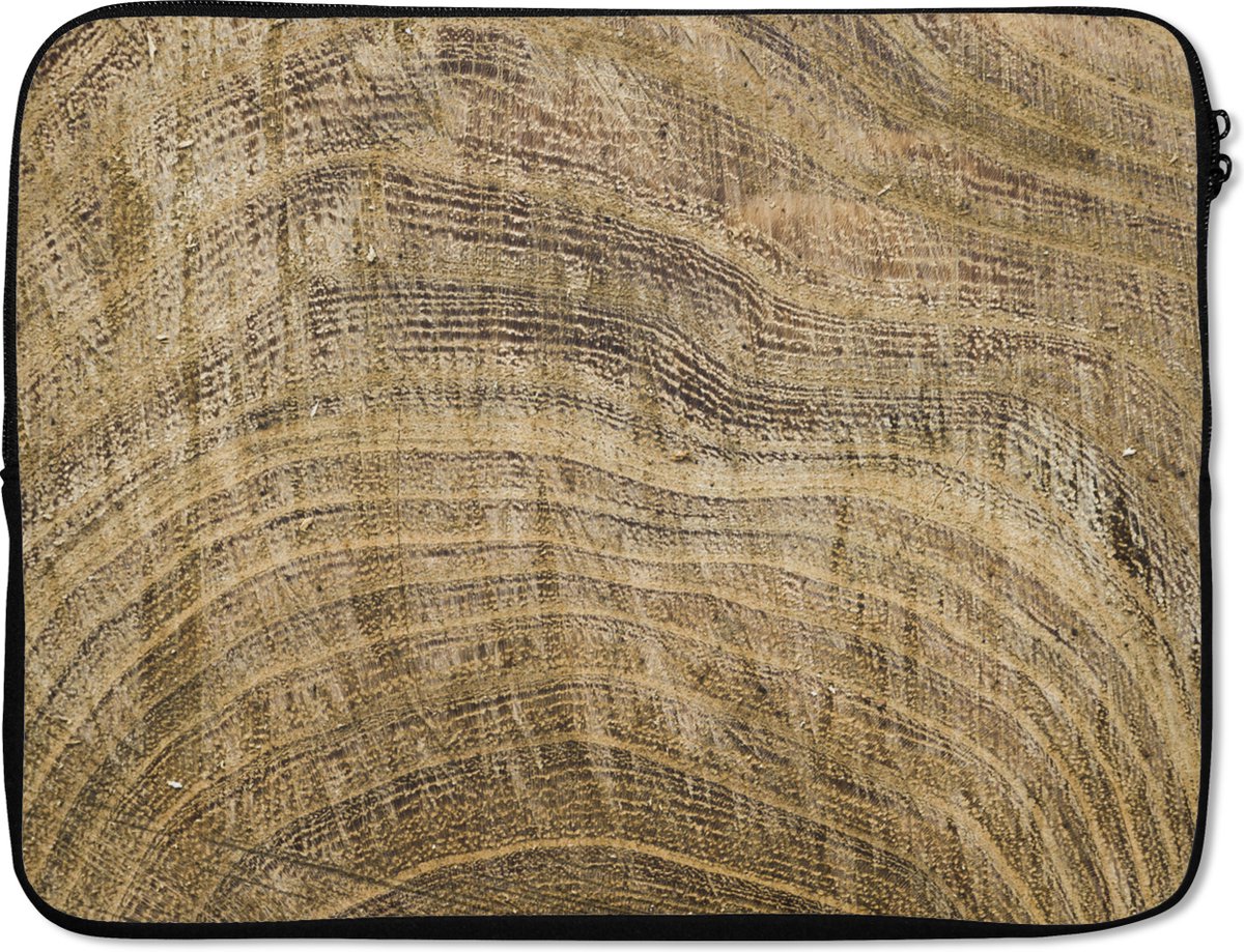 Laptophoes 15.6 inch - Structuur van een plank met groeiringen - Laptop sleeve - Binnenmaat 37x26 cm - Zwarte achterkant