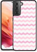 Bumper Hoesje Geschikt voor Samsung Galaxy S21 GSM Hoesje met Zwarte rand Waves Roze
