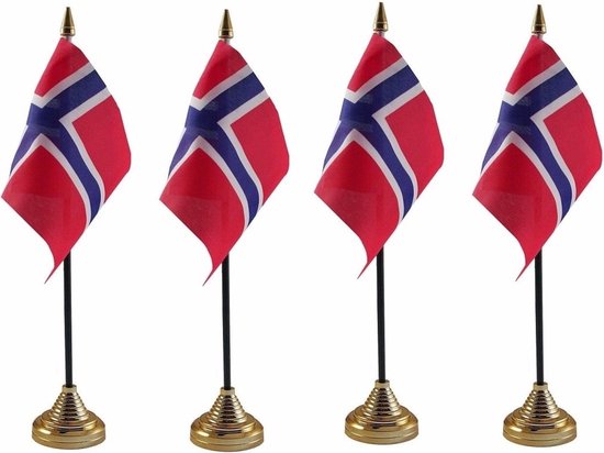 4x stuks noorwegen tafelvlaggetje 10 x 15 cm met standaard - Landen supporters vlaggen versiering