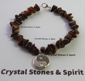 Armband mineraalsteen "Tijgeroog met Yin Yang" , zilverkleurig