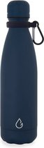 Wattamula Luxe Design eco RVS drinkfles - donkerblauw - extra carrier - 500 ml - waterfles - thermosfles - sport