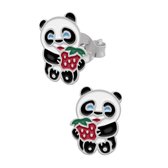 Zilveren oorstekers, panda met aardbei