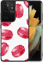 GSM Hoesje Geschikt voor Samsung Galaxy S21 Ultra Hoesje Bumper met Zwarte rand Pink Macarons