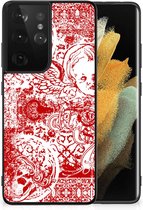 Back Case TPU Siliconen Hoesje Samsung Galaxy S21 Ultra GSM Hoesje met Zwarte rand Angel Skull Red
