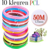 PCL 3D pen Navullingen voor Starterspakket - Filament - 10 Kleuren - 50 meter - 1.75 mm - Lage Temperatuur