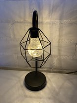 Industriële metalen LED lamp lantaarn - zwart - hoogte 32 x dia 13 x 10 cm - tafelmodel - Decoratieve verlichting - Woonaccessoires