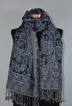 Wollen geborduurde sjaal en omslagdoek Donkerblauw