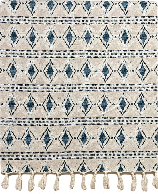 Lantara Boho - Grand foulard Sprei - Petrol Ecru - 160x250cm - Katoen