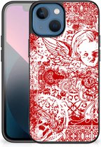 Back Case TPU Siliconen Hoesje Geschikt voor iPhone13 mini GSM Hoesje met Zwarte rand Angel Skull Red