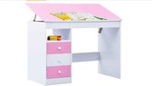 Kinderbureau met 3 laden kantelbaar kantelbaar bureau studentenbureau computertafel roze wit spaanplaat