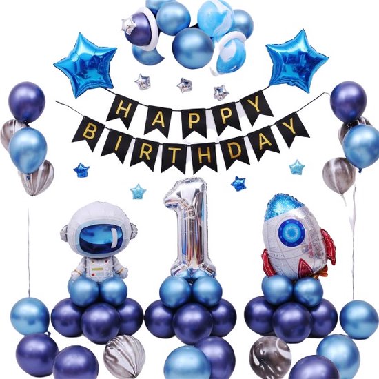 Happy Birthday - Ruimtevaart Thema - Verjaardag Versiering - Ballonnen Pakket- 55 delig- Astronaut Kinderfeestje- Ballonnen - Helium Ballonnen - Slingers