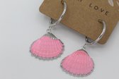 Bubbels Sieraden handgemaakte oorbellen schelp roze zilverkleurig - O4