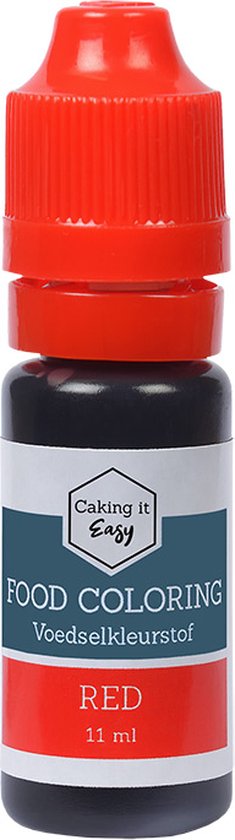 Caking it Easy ® - Eetbare Kleurstof - Waterbasis kleurstof Rood | Taarten / Bakken | Rode Voedingskleurstof in handig doseer-flesje | 11 mililiter |