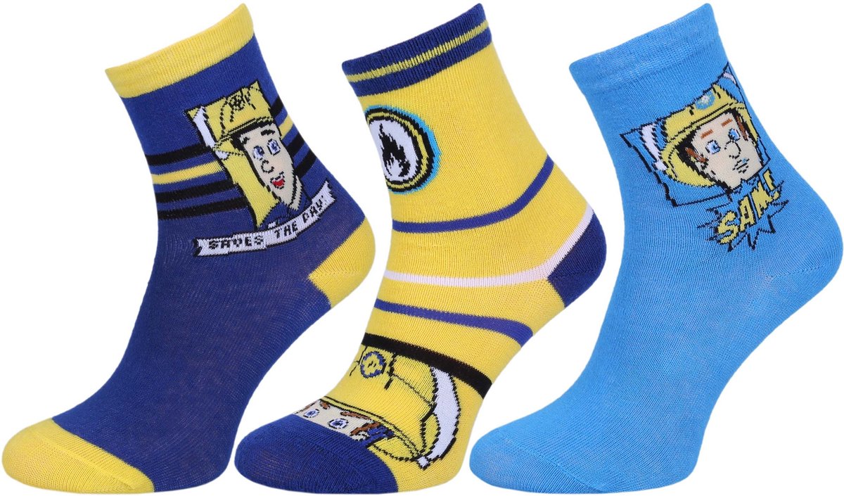 3x blauw-gele jongenssokken Brandweerman Sam / 23-26