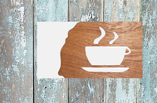 Koffie-bordje-wit-plexiglas-hout-toilet- muurbordje-175x100 mm