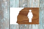 Wit-Dames-wc-dames wc-plexiglas-hout- Deurbordje-deur bordje-wc-wc bordje-bordje-toilet-toiletten-toilettes-toiletbordje-pictogram-iconen--tekst-tekstbordje-tekstbord wc-wand-muur-