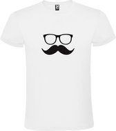 Wit  T shirt met  print van "Bril en Snor " print Zwart size XXL