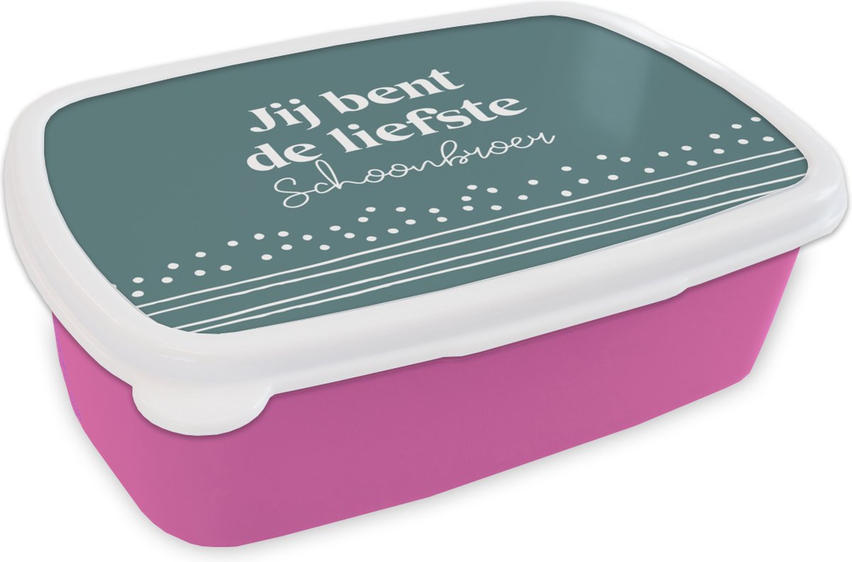 Broodtrommel Roze - Lunchbox - Brooddoos - Broer - Blauw - Quotes - 18x12x6 cm - Kinderen - Meisje