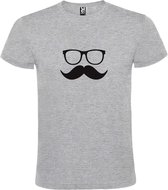 Grijs  T shirt met  print van "Bril en Snor " print Zwart size XXXL