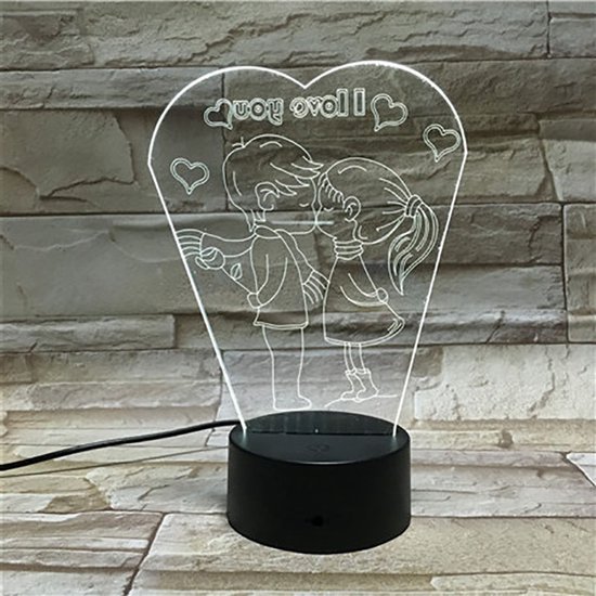 3D Led Lamp Met Gravering - RGB 7 Kleuren - I Love You