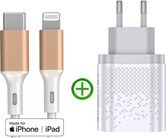 Snellader - Fast Dual Charger 20w + Rich Gold edition USB-C naar Lightning Kabel 1m - MFi Gecertificeerd - Geschikt voor Apple iPhone - iPad