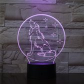 3D Led Lamp Met Gravering - RGB 7 Kleuren - Wolf