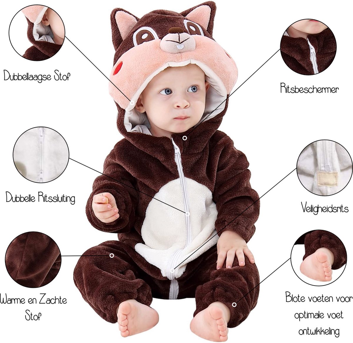 JAXY Baby Onesie - Baby Rompertjes - Baby Pyjama - Baby Pakje - Baby Verkleedkleding - Baby Kostuum - Baby Winterpak - Baby Romper - Baby Skipak - Baby Carnavalskleding - EU (label 90) - Eekhoorn — afbeelding 7
