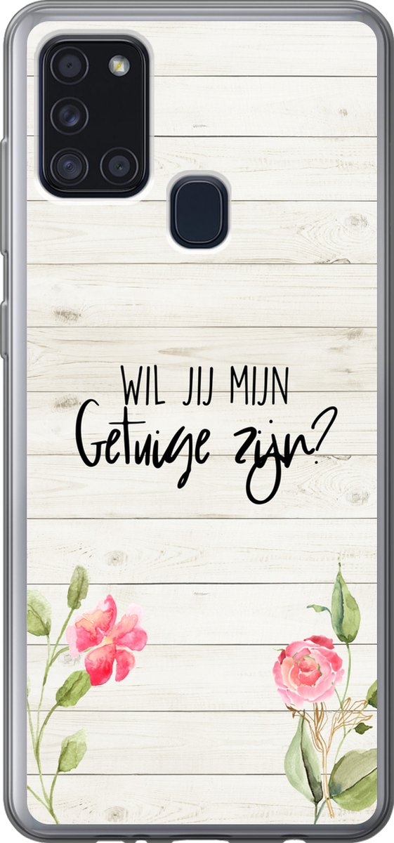 Telefoonhoesje Geschikt voor Samsung Galaxy A21s hoesje - Huwelijk - 'Wil jij mijn getuige zijn?' - Quotes - Spreuken - Siliconen Telefoonhoesje Telefoonhoesje