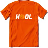 HODL - Crypto T-Shirt Kleding Cadeau | Dames / Heren / Unisex | Bitcoin / Ethereum shirt | Grappig Verjaardag kado | BTC Tshirt Met Print | - Oranje - M