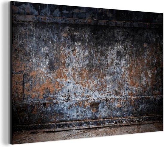 Wanddecoratie Metaal - Aluminium Schilderij Industrieel - IJzer - Vintage - Roest - Grijs - Bruin - Abstract - 120x80 cm - Dibond - Foto op aluminium - Industriële muurdecoratie - Voor de woonkamer/slaapkamer